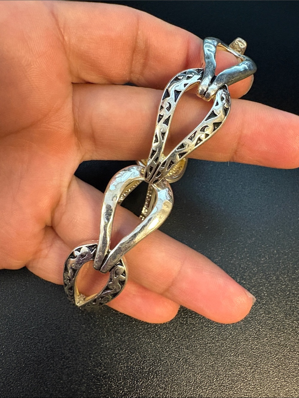 Pretty Silvertone Link Statement Stretch Bracelet